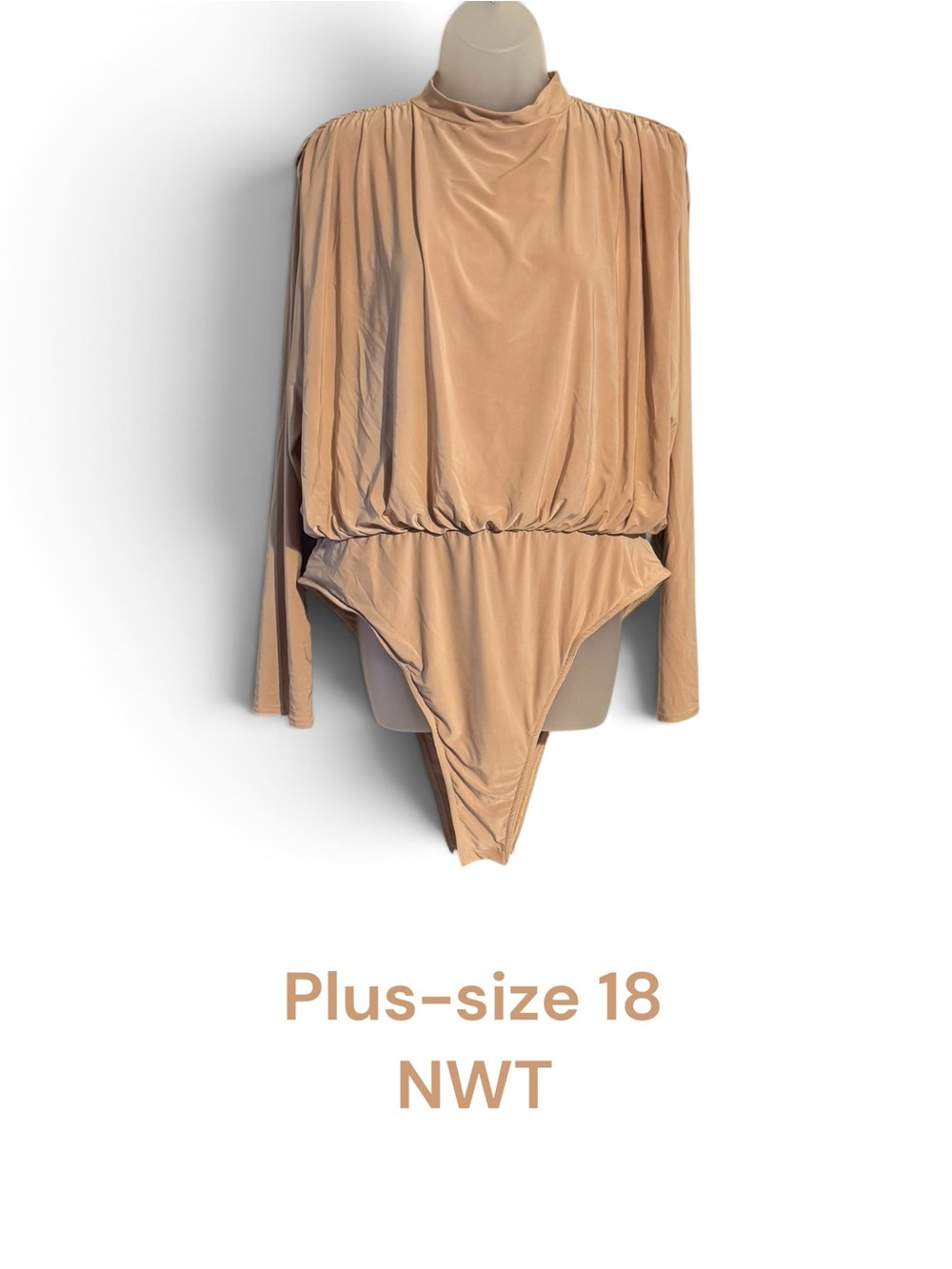 NWT Beige/Tan Mock Neck Bodysuit w/Shoulder Detail PLUS: 18 FALL!! #X